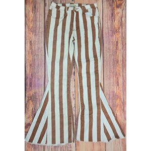 Saints & Hearts Retro Brown & White Striped Flare Jeans Medium 28